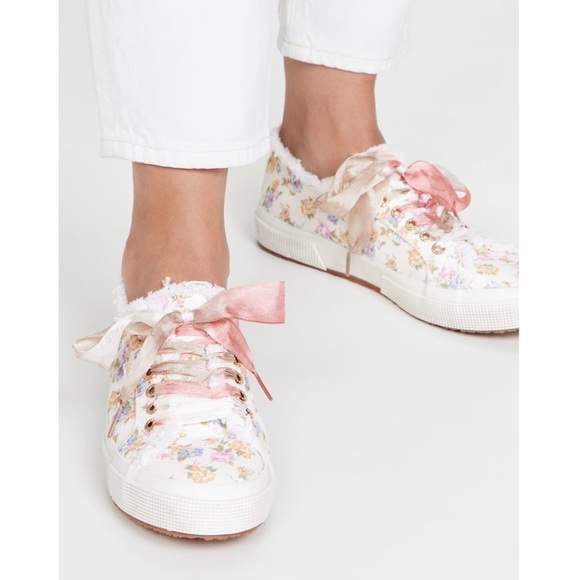 LoveShackFancy Shoes - NIB Superga x LoveShackFancy 2750 Flower Fringed Sneakers in Morning Surf Pink